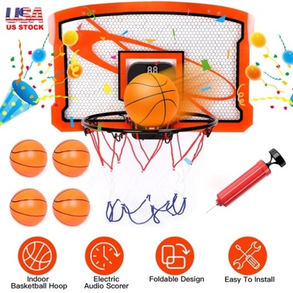 Indoor Mini Basketball Hoop Set Over Door Basketball Hoop with 4 Inflatable Ball - Picture 3 of 6